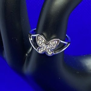 Silvertone & CZ Butterfly Ring, Sz 8